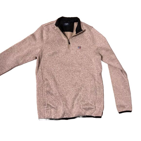 Chaps Quarter Zip Sweater Tan - Fleece Lined - Brown Beige - Mens Medium 1/4 Zip - Picture 1 of 6